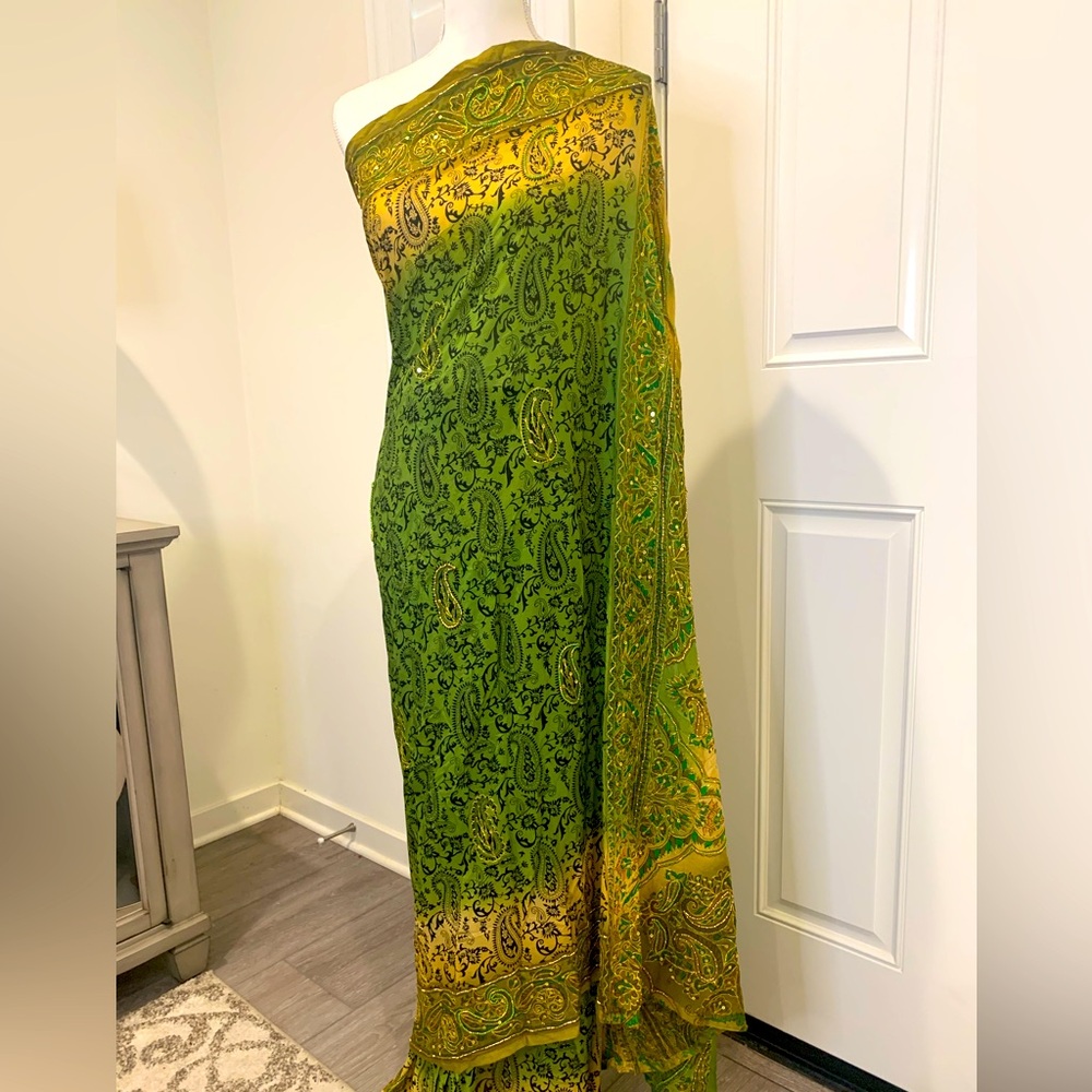 Elegant Green and Yellow Saree